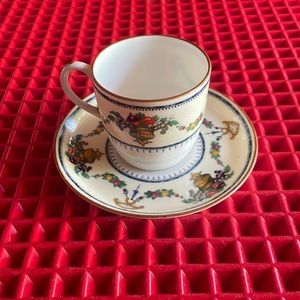 A VERY PRETTY ANTIQUE CAULDON CHINA FLORAL CLASSICAL TEACUP AND SAUCER